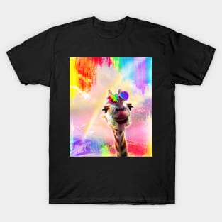 Rainbow Giraffe Wearing Love Heart Glasses T-Shirt
